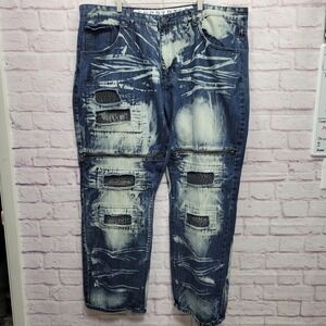 Encrypted Moto Biker Distressed Denim Jeans Mens 20W Grunge Cyber Y2K Streetwear